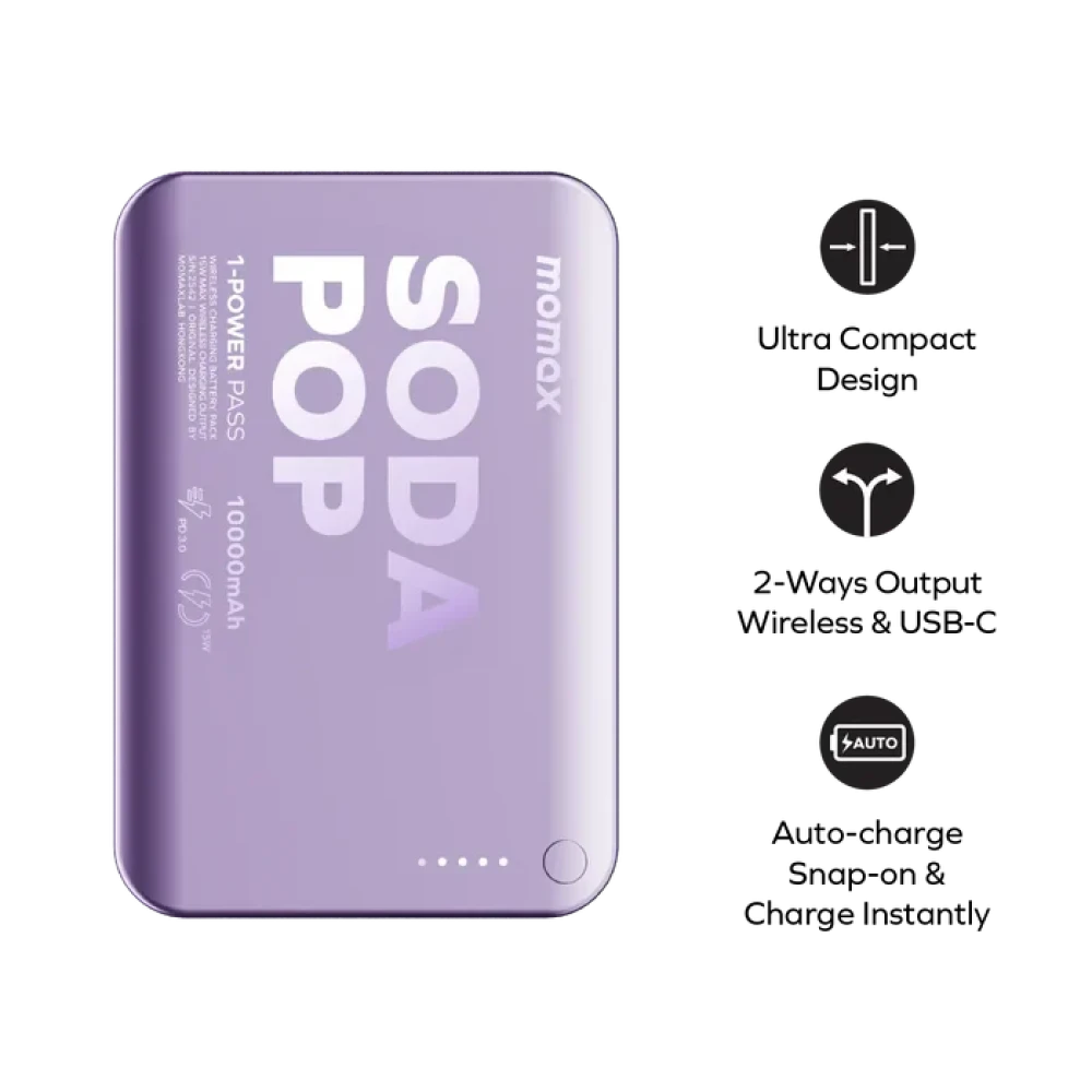 Momax 1-Power Pass Soda Pop Magnetic Wireless Power Bank 10000mah – Pink