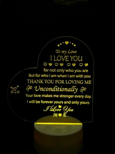 Customizable Acrylic Night Lamp – Heart Shape (White Base)