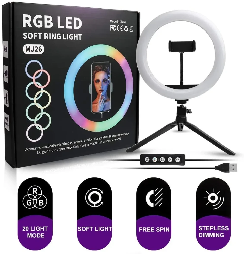 MJ26 RGB LED Soft Ring Light 10inch – (Only light)